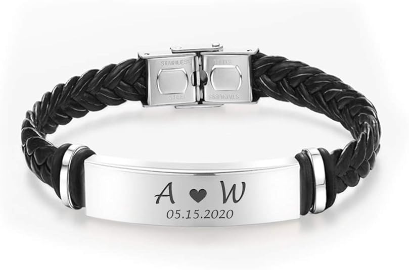 Njegova Priča - personalizovana muška narukvica od nerdjajućeg čelika i kože