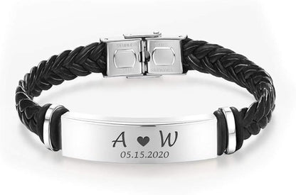 Njegova Priča - personalizovana muška narukvica od nerdjajućeg čelika i kože