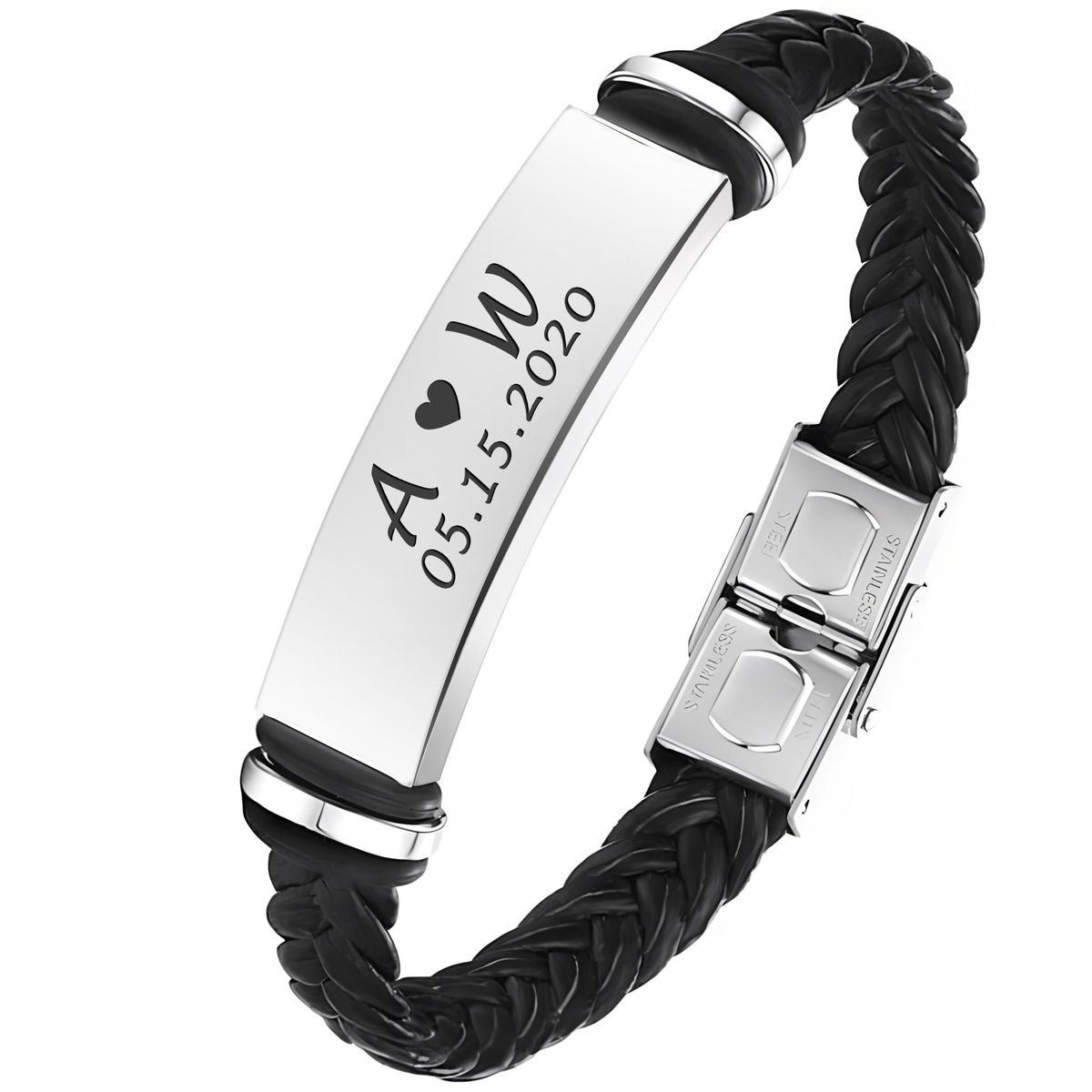 Njegova Priča - personalizovana muška narukvica od nerdjajućeg čelika i kože